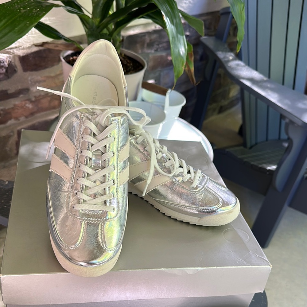 Madden Girl Silver Sneakers with Iridescent Accents